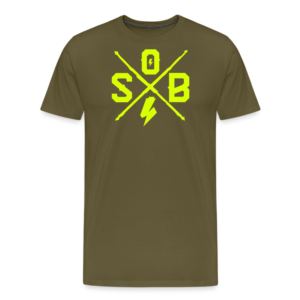 SPOD Männer Premium T-Shirt | Spreadshirt 812 Khaki / S Cross - Neongelb - Männer Premium T-Shirt E-Bike-Community