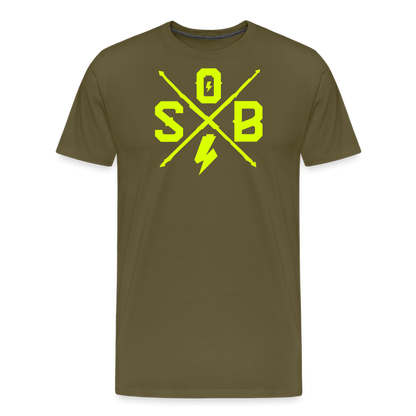 SPOD Männer Premium T-Shirt | Spreadshirt 812 Khaki / S Cross - Neongelb - Männer Premium T-Shirt E-Bike-Community