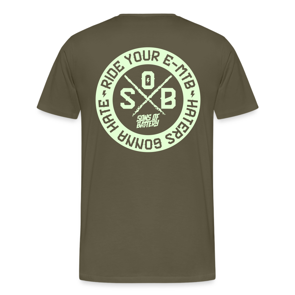 SPOD Männer Premium T-Shirt | Spreadshirt 812 Khaki / S "Haters" Glow in the Dark - Sons of Battery - Männer Premium T-Shirt E-Bike-Community