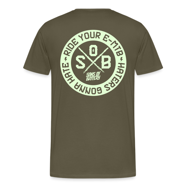 SPOD Männer Premium T-Shirt | Spreadshirt 812 Khaki / S "Haters" Glow in the Dark - Sons of Battery - Männer Premium T-Shirt E-Bike-Community