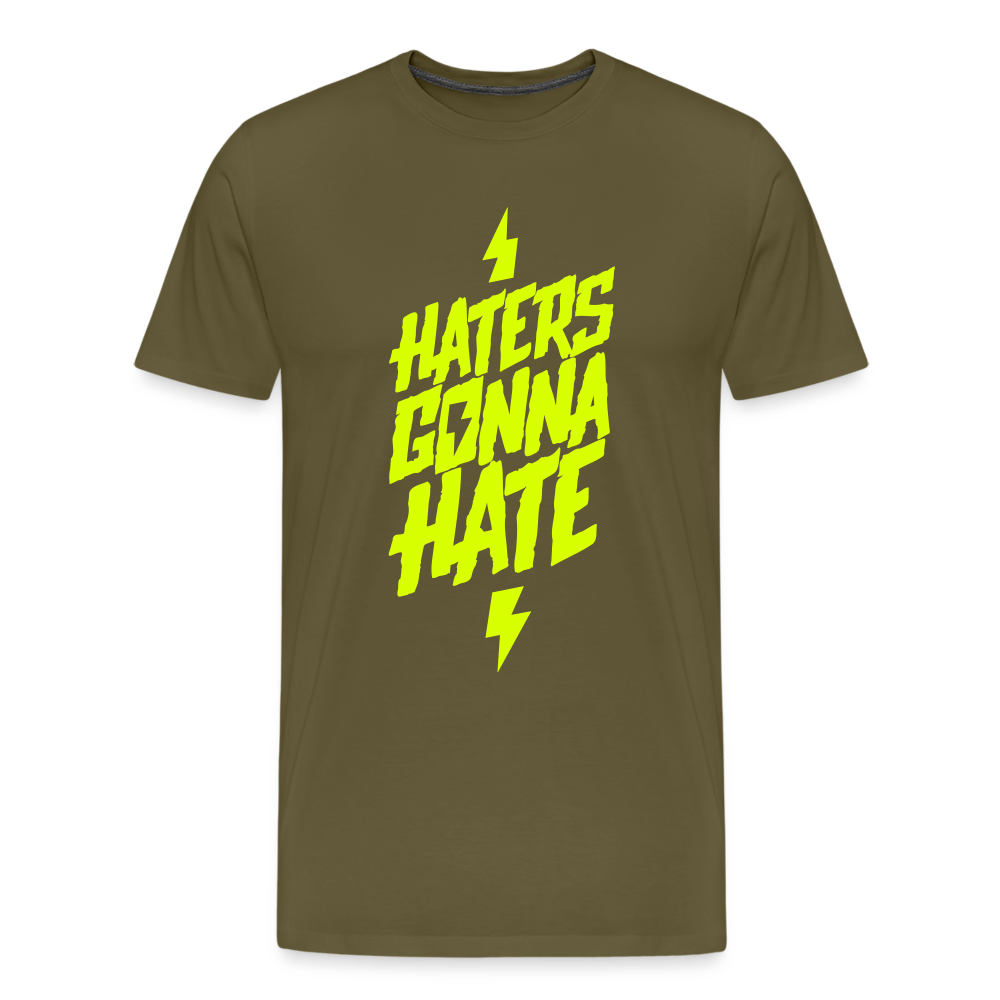 SPOD Männer Premium T-Shirt | Spreadshirt 812 Khaki / S Haters gonna Hate - Neongelb - Männer Premium T-Shirt E-Bike-Community