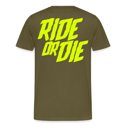 SPOD Männer Premium T-Shirt | Spreadshirt 812 Khaki / S Ride or Die - Neongelb - Männer Premium T-Shirt E-Bike-Community