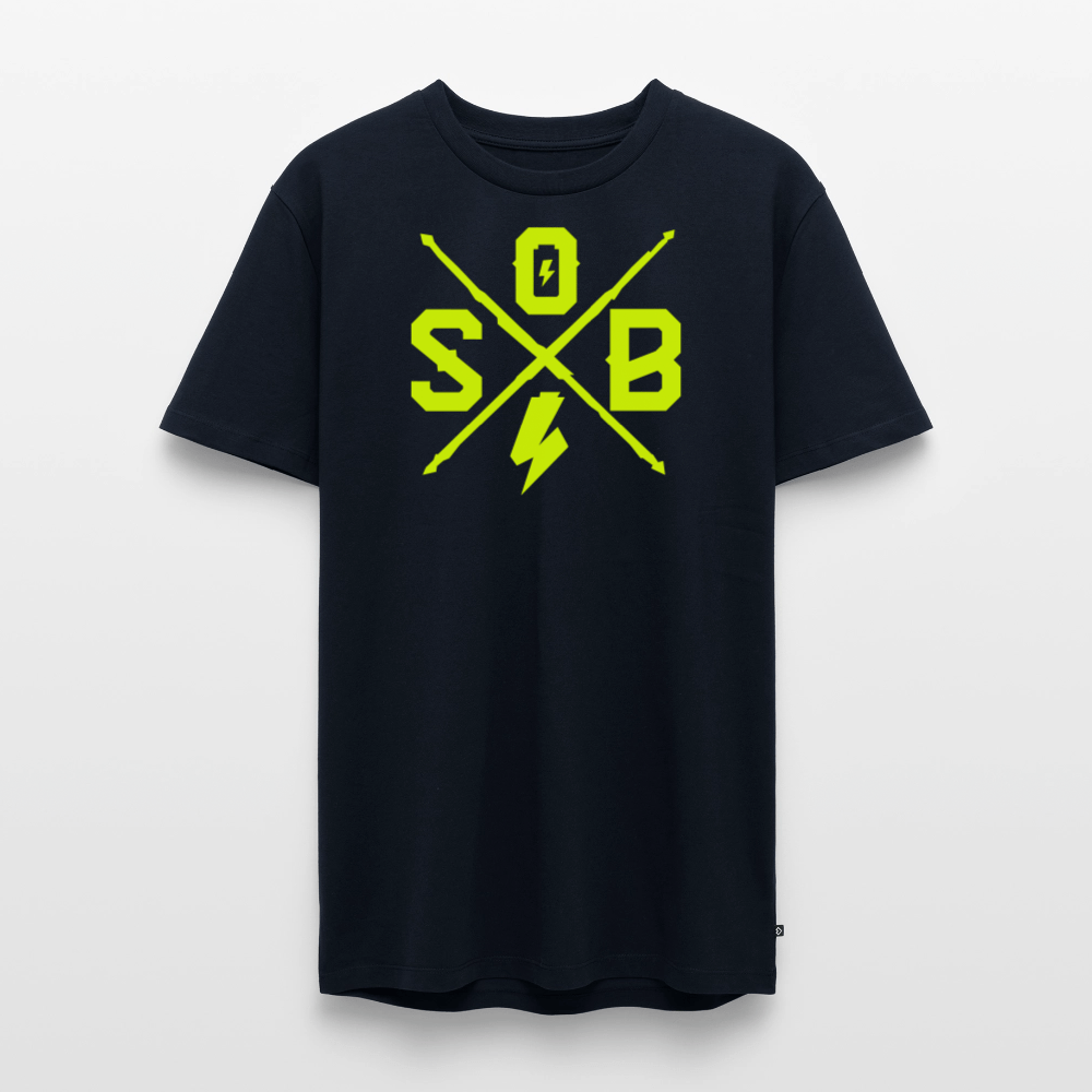 SPOD Männer Premium T-Shirt | Spreadshirt 812 Navy / S Cross - Neongelb - Männer Premium T-Shirt E-Bike-Community