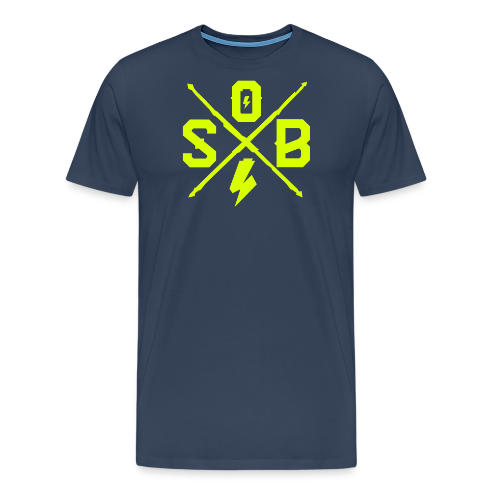 SPOD Männer Premium T-Shirt | Spreadshirt 812 Navy / S Cross - Neongelb - Männer Premium T-Shirt E-Bike-Community