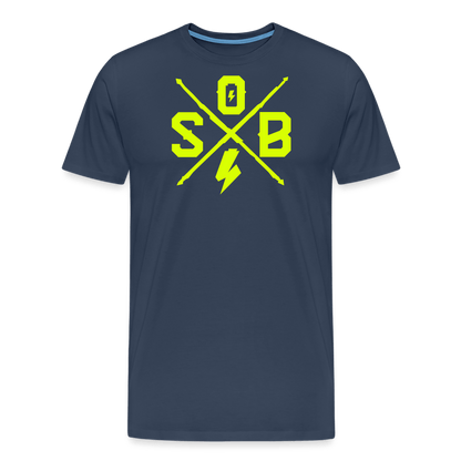 SPOD Männer Premium T-Shirt | Spreadshirt 812 Navy / S Cross - Neongelb - Männer Premium T-Shirt E-Bike-Community