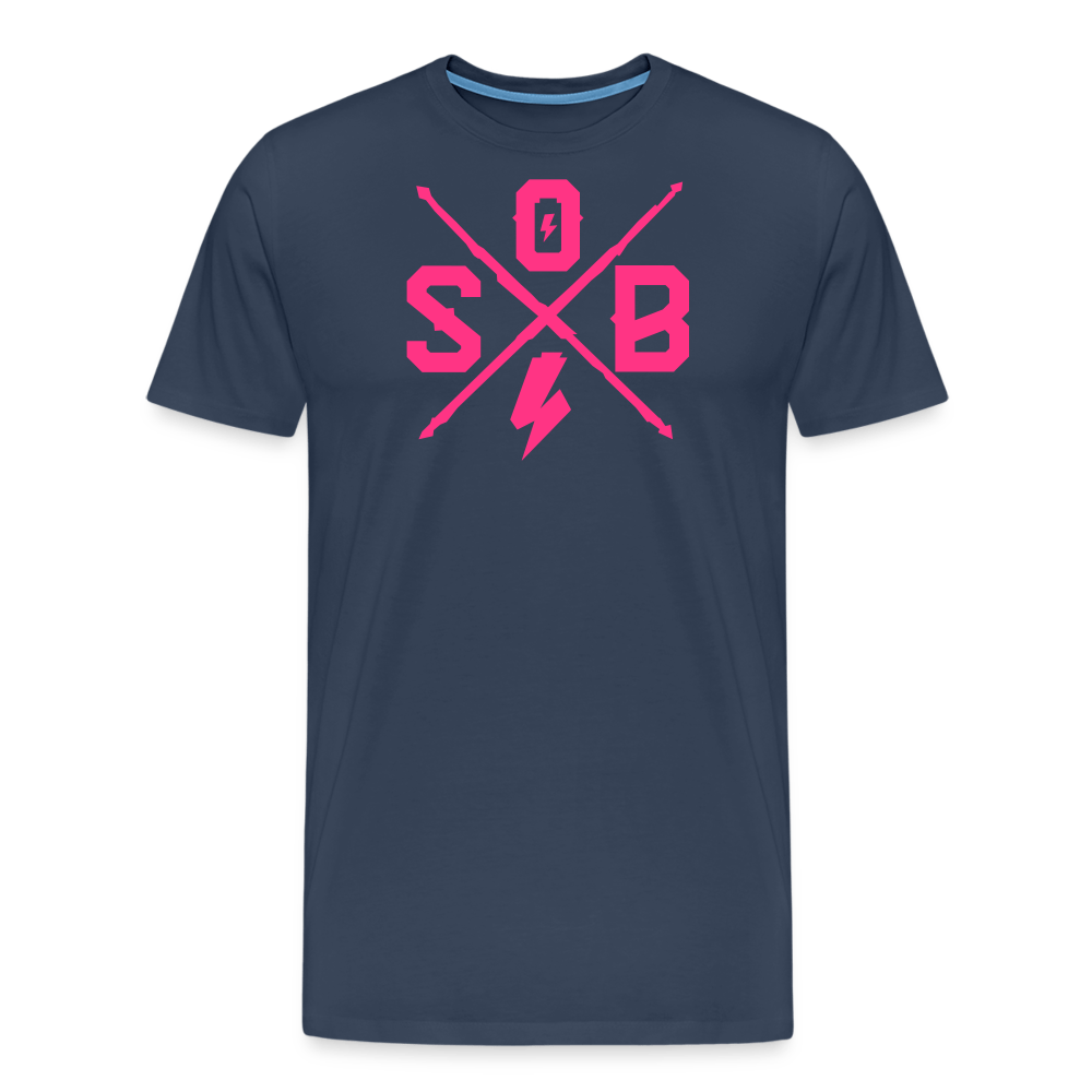SPOD Männer Premium T-Shirt | Spreadshirt 812 Navy / S Cross - Neonpink - Männer Premium T-Shirt E-Bike-Community