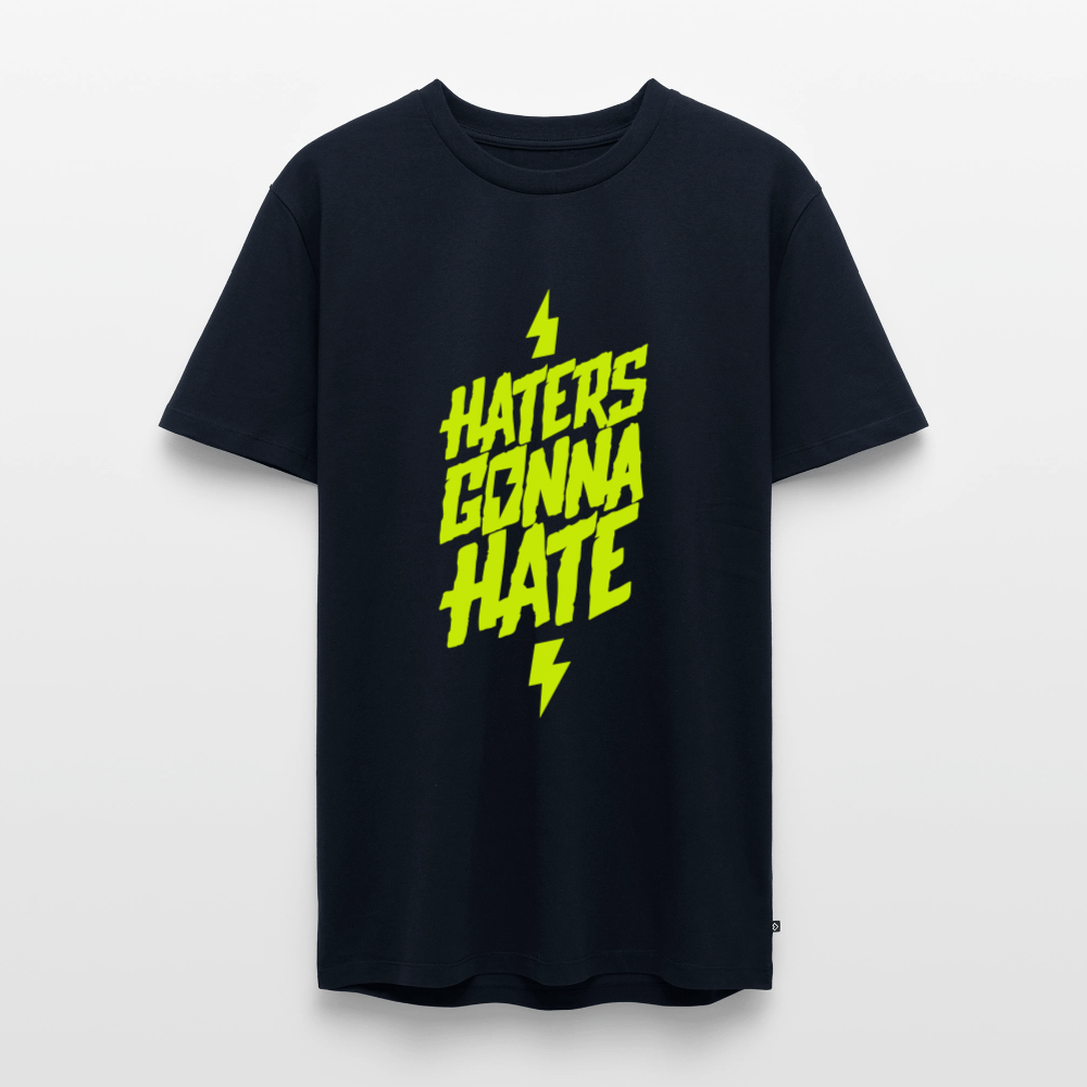 SPOD Männer Premium T-Shirt | Spreadshirt 812 Navy / S Haters gonna Hate - Neongelb - Männer Premium T-Shirt E-Bike-Community