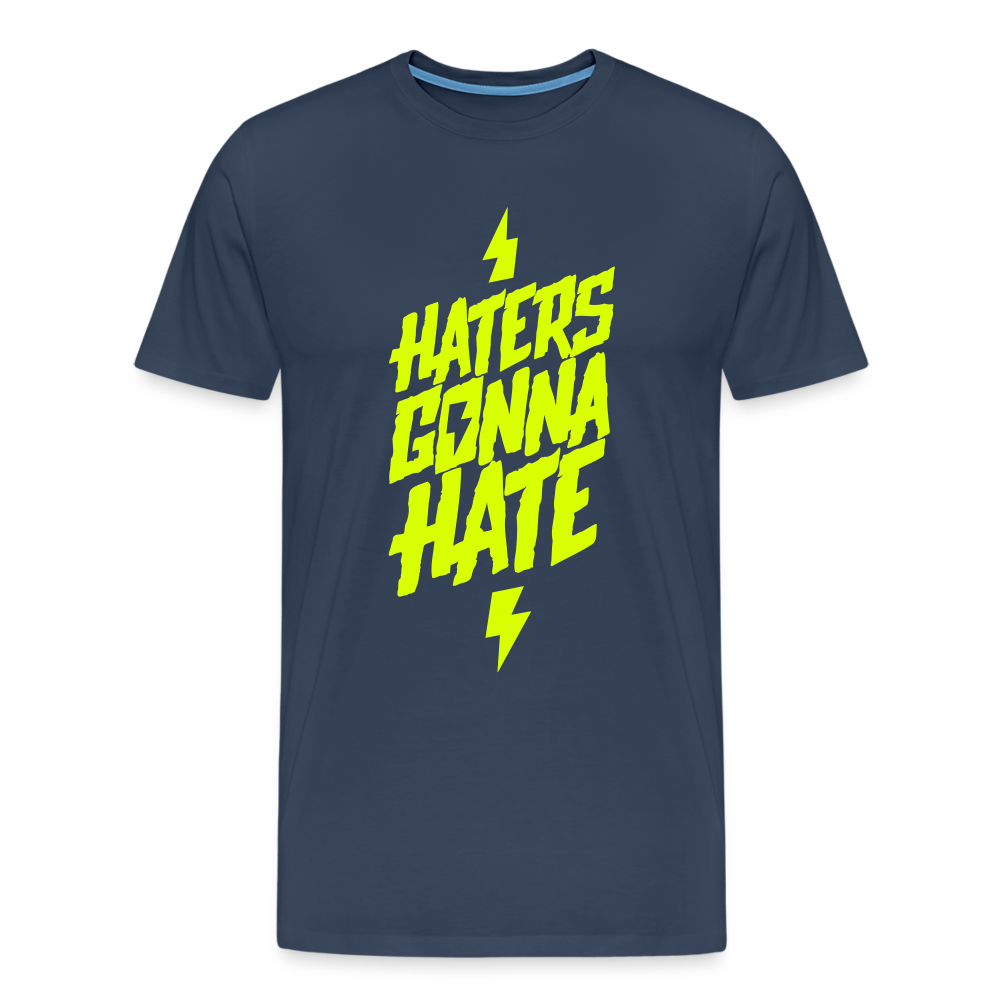 SPOD Männer Premium T-Shirt | Spreadshirt 812 Navy / S Haters gonna Hate - Neongelb - Männer Premium T-Shirt E-Bike-Community
