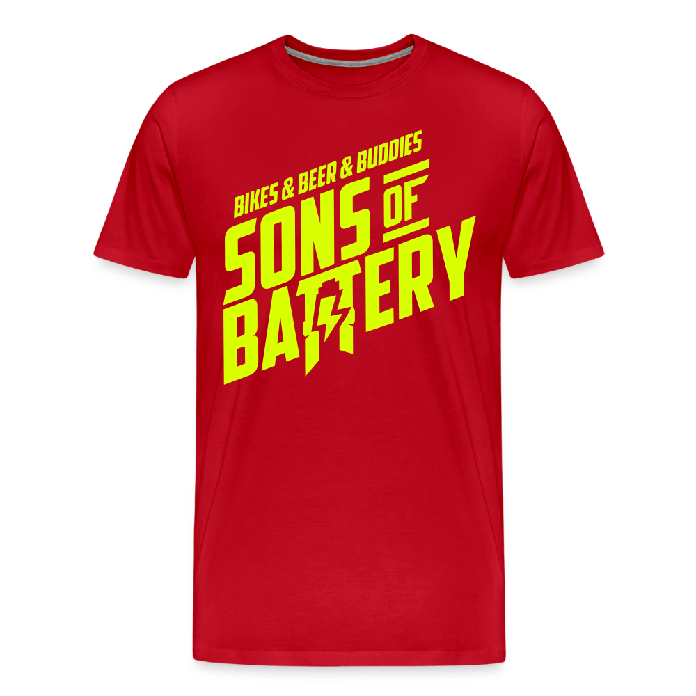 SPOD Männer Premium T-Shirt | Spreadshirt 812 Rot / S 3B - BIKES BEER BUDDIES - Neongelb - SONS OF BATTERY Premium E-Bike-Community