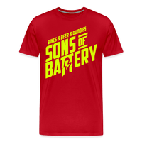 SPOD Männer Premium T-Shirt | Spreadshirt 812 Rot / S 3B - BIKES BEER BUDDIES - Neongelb - SONS OF BATTERY Premium E-Bike-Community