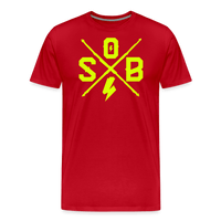 SPOD Männer Premium T-Shirt | Spreadshirt 812 Rot / S Cross - Neongelb - Männer Premium T-Shirt E-Bike-Community