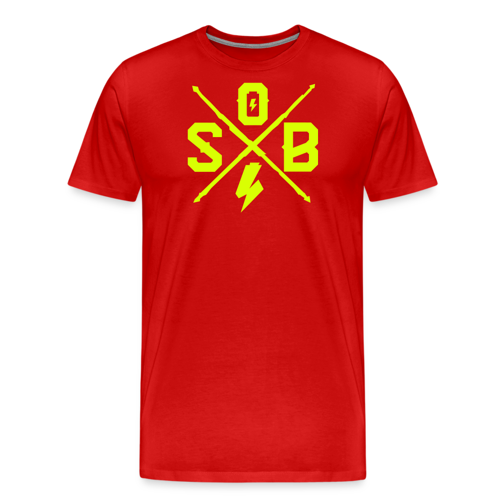 SPOD Männer Premium T-Shirt | Spreadshirt 812 Rot / S Cross - Neongelb - Männer Premium T-Shirt E-Bike-Community
