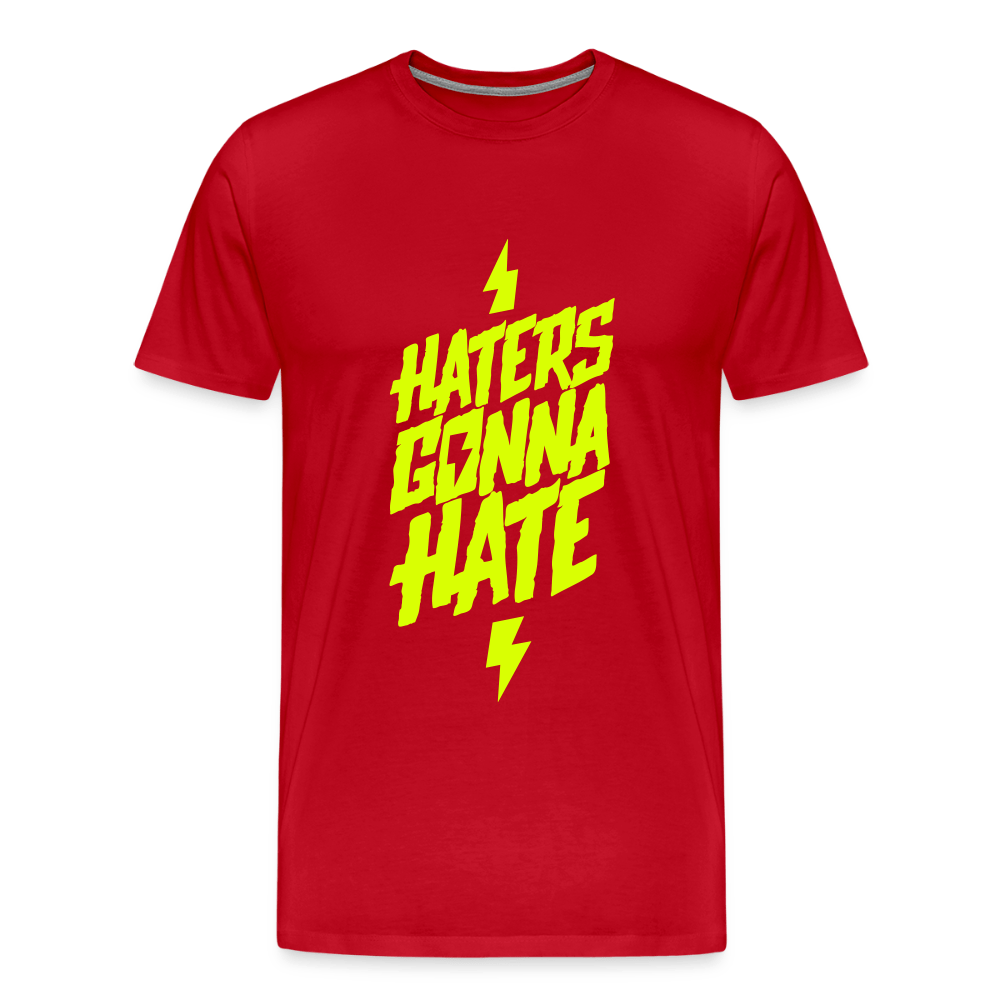 SPOD Männer Premium T-Shirt | Spreadshirt 812 Rot / S Haters gonna Hate - Neongelb - Männer Premium T-Shirt E-Bike-Community