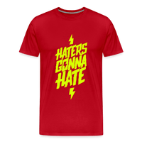 SPOD Männer Premium T-Shirt | Spreadshirt 812 Rot / S Haters gonna Hate - Neongelb - Männer Premium T-Shirt E-Bike-Community