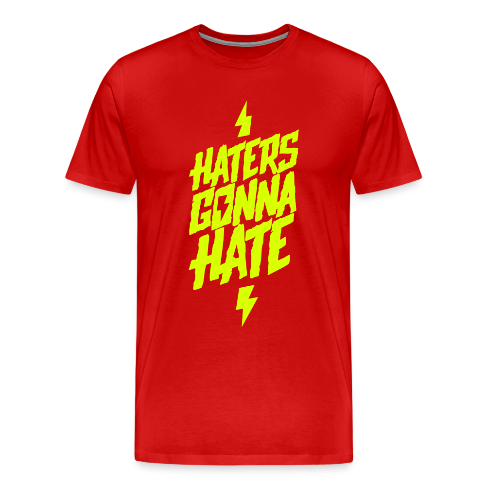 SPOD Männer Premium T-Shirt | Spreadshirt 812 Rot / S Haters gonna Hate - Neongelb - Männer Premium T-Shirt E-Bike-Community
