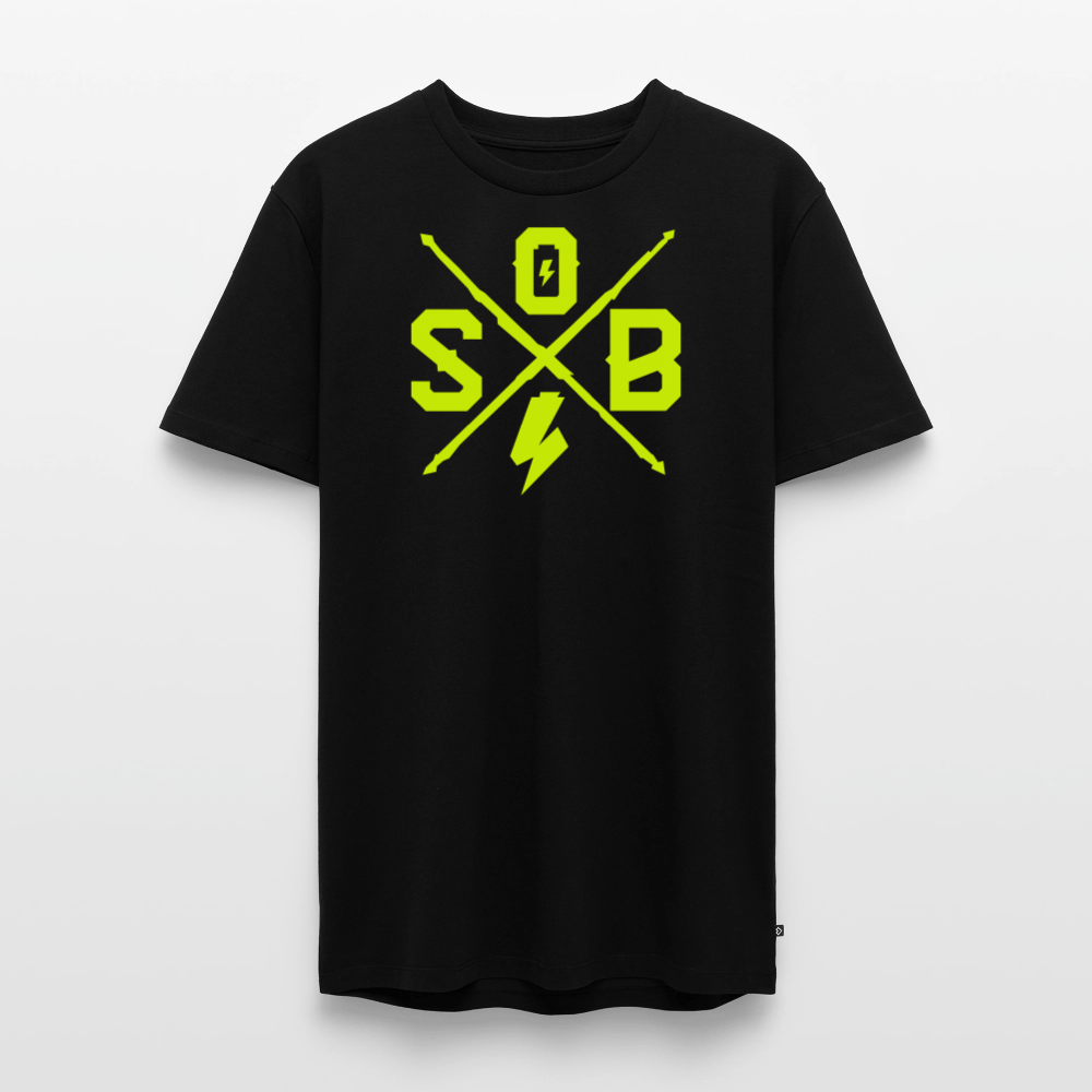 SPOD Männer Premium T-Shirt | Spreadshirt 812 Schwarz / S Cross - Neongelb - Männer Premium T-Shirt E-Bike-Community