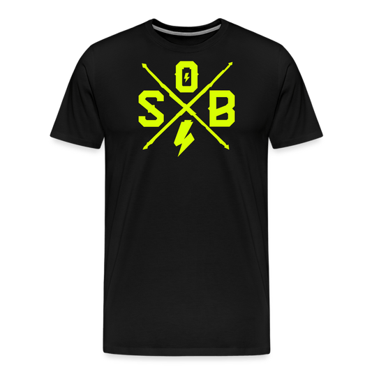 SPOD Männer Premium T-Shirt | Spreadshirt 812 Schwarz / S Cross - Neongelb - Männer Premium T-Shirt E-Bike-Community