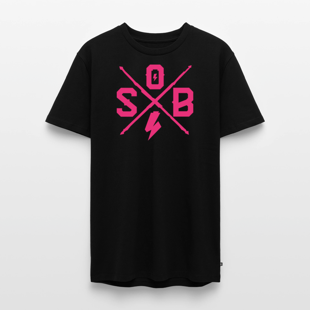SPOD Männer Premium T-Shirt | Spreadshirt 812 Schwarz / S Cross - Neonpink - Männer Premium T-Shirt E-Bike-Community