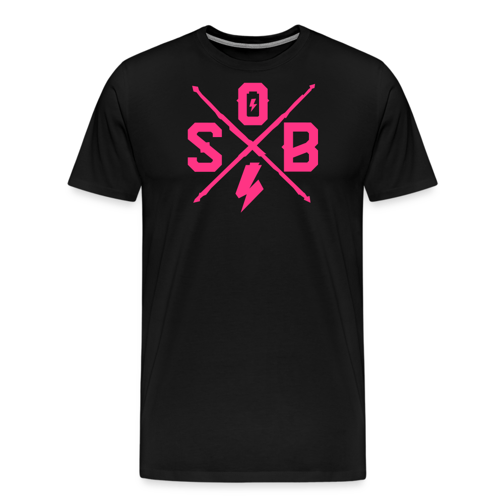 SPOD Männer Premium T-Shirt | Spreadshirt 812 Schwarz / S Cross - Neonpink - Männer Premium T-Shirt E-Bike-Community