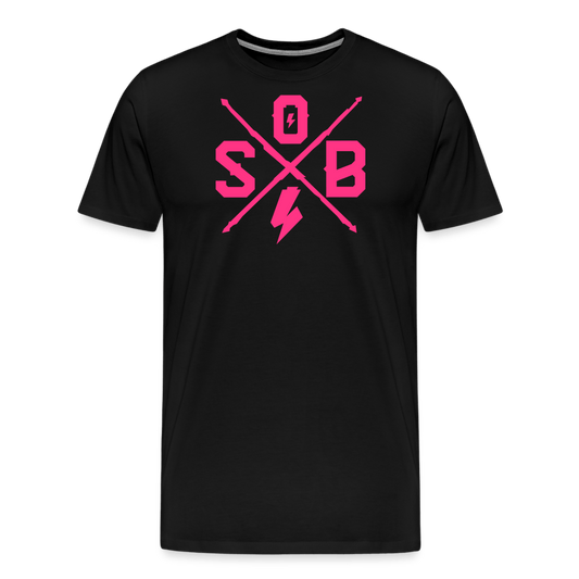 SPOD Männer Premium T-Shirt | Spreadshirt 812 Schwarz / S Cross - Neonpink - Männer Premium T-Shirt E-Bike-Community