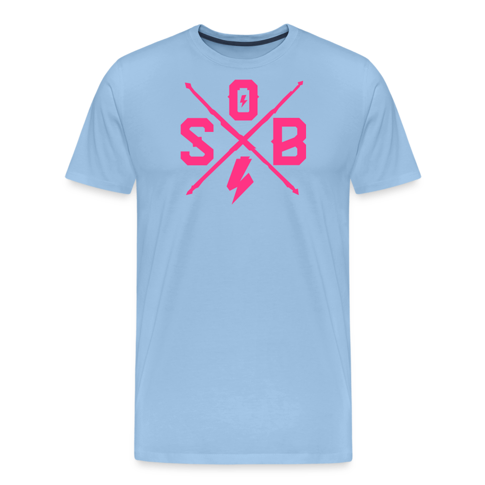 SPOD Männer Premium T-Shirt | Spreadshirt 812 Sky / S Cross - Neonpink - Männer Premium T-Shirt E-Bike-Community