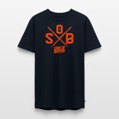 SPOD Männer Premium T-Shirt | Spreadshirt 812 SoB Cross - Neonorange Männer Premium T-Shirt E-Bike-Community