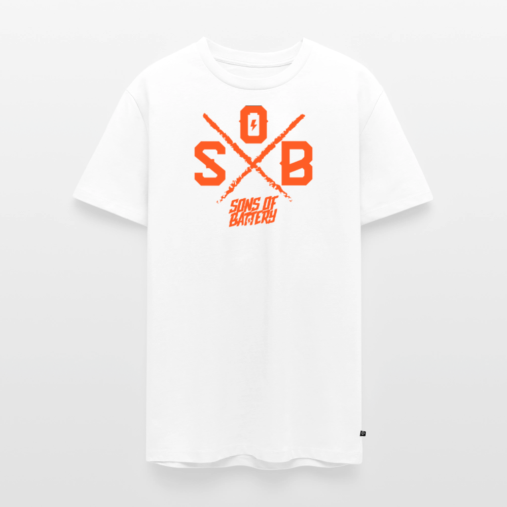 SPOD Männer Premium T-Shirt | Spreadshirt 812 SoB Cross - Neonorange Männer Premium T-Shirt E-Bike-Community