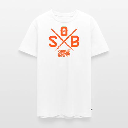 SPOD Männer Premium T-Shirt | Spreadshirt 812 SoB Cross - Neonorange Männer Premium T-Shirt E-Bike-Community