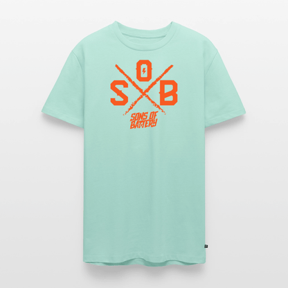 SPOD Männer Premium T-Shirt | Spreadshirt 812 SoB Cross - Neonorange Männer Premium T-Shirt E-Bike-Community