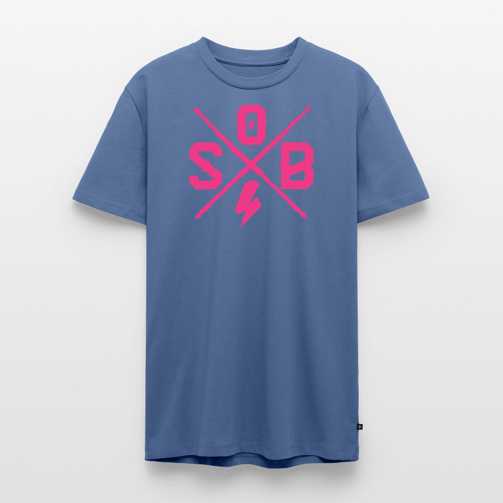 SPOD Männer Premium T-Shirt | Spreadshirt 812 Taubenblau / S Cross - Neonpink - Männer Premium T-Shirt E-Bike-Community