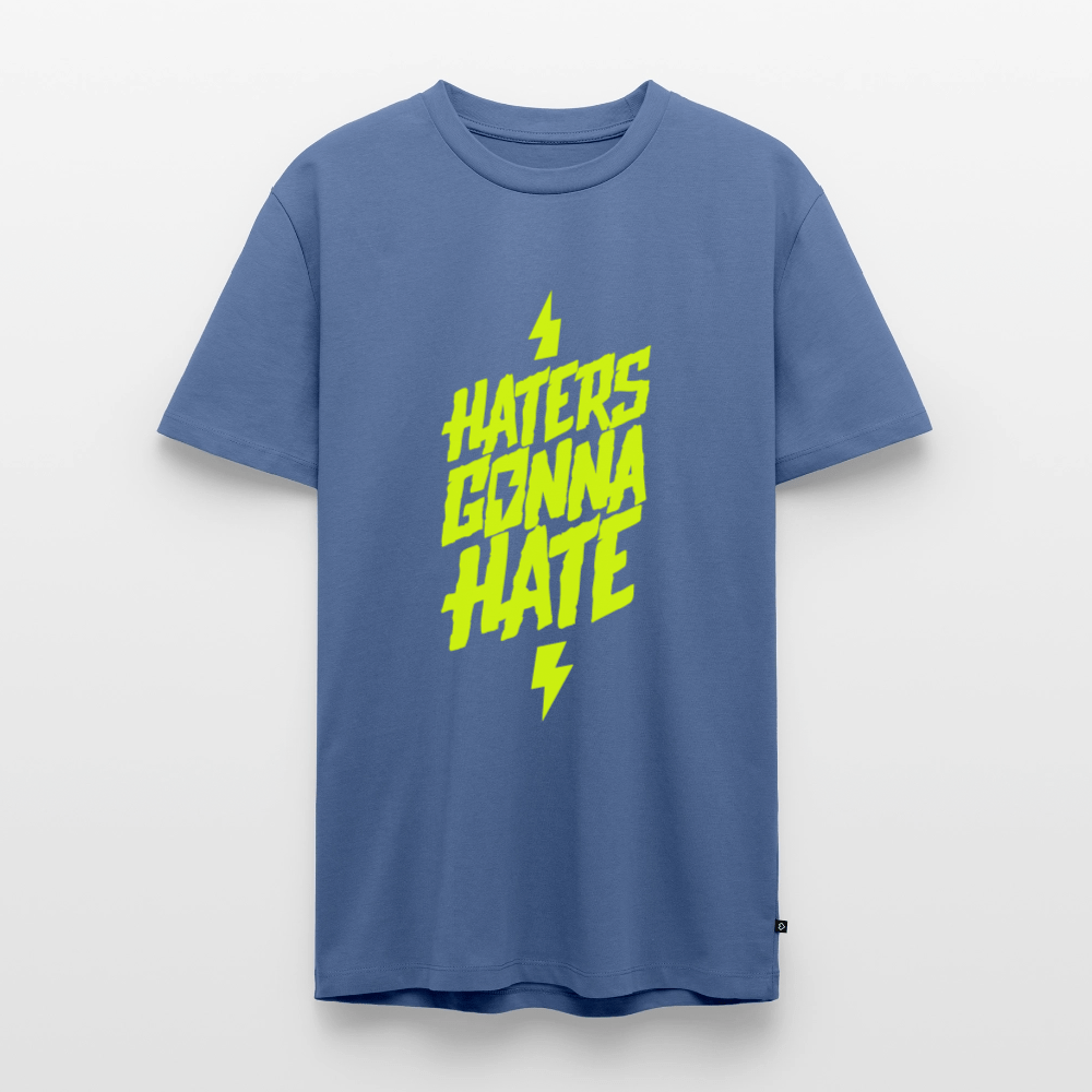 SPOD Männer Premium T-Shirt | Spreadshirt 812 Taubenblau / S Haters gonna Hate - Neongelb - Männer Premium T-Shirt E-Bike-Community