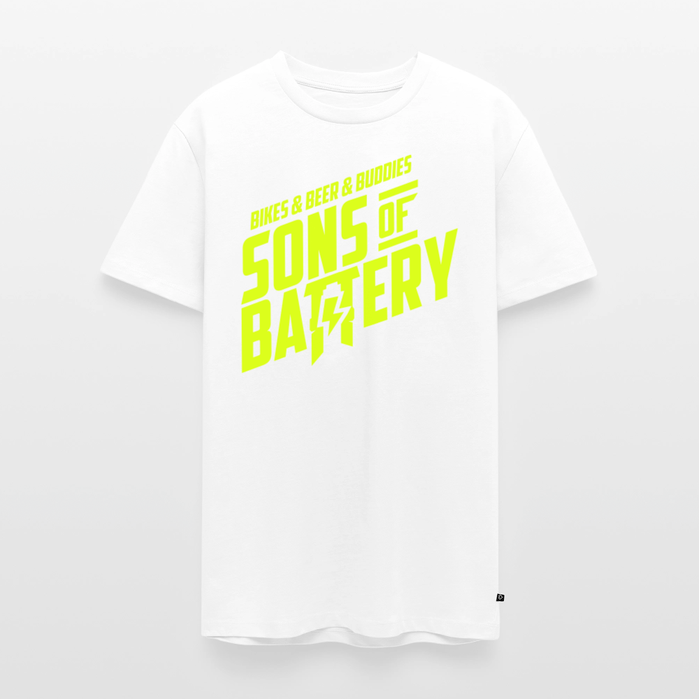 SPOD Männer Premium T-Shirt | Spreadshirt 812 Weiß / S 3B - BIKES BEER BUDDIES - Neongelb - SONS OF BATTERY Premium E-Bike-Community