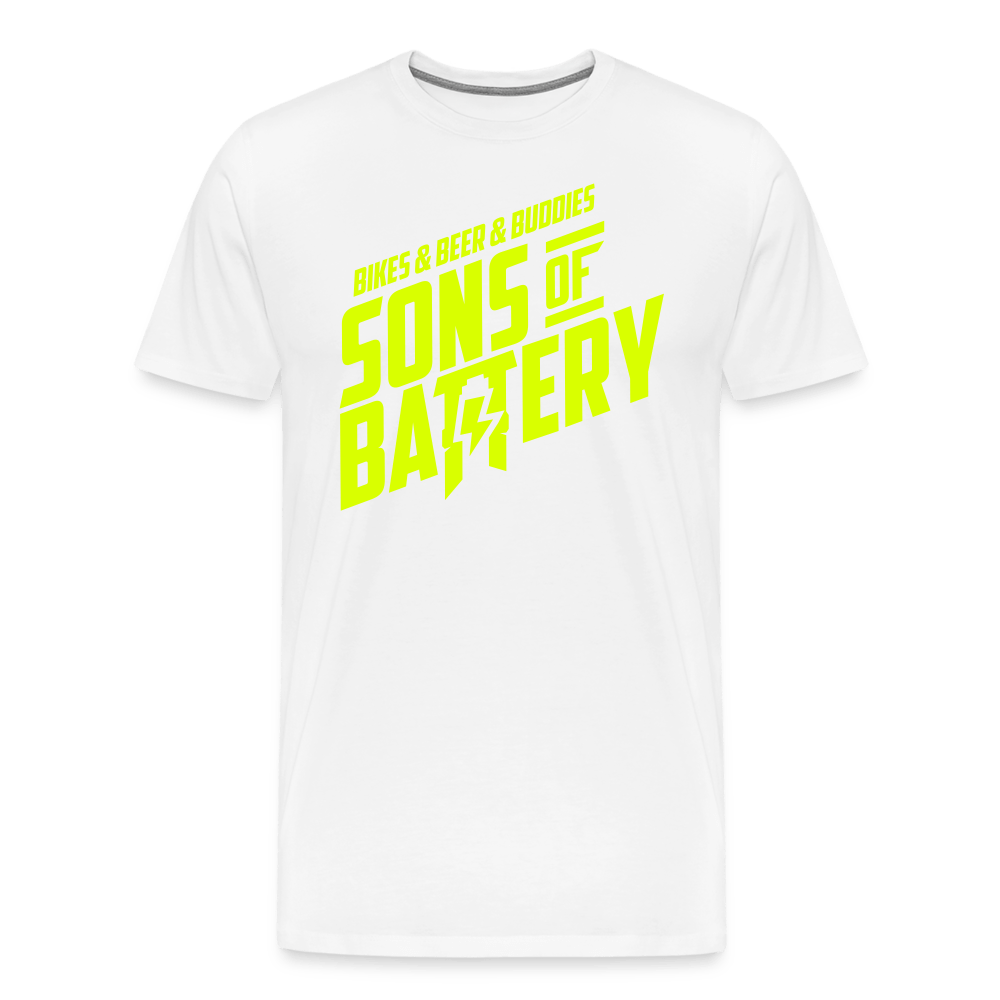 SPOD Männer Premium T-Shirt | Spreadshirt 812 weiß / S 3B - BIKES BEER BUDDIES - Neongelb - SONS OF BATTERY Premium E-Bike-Community