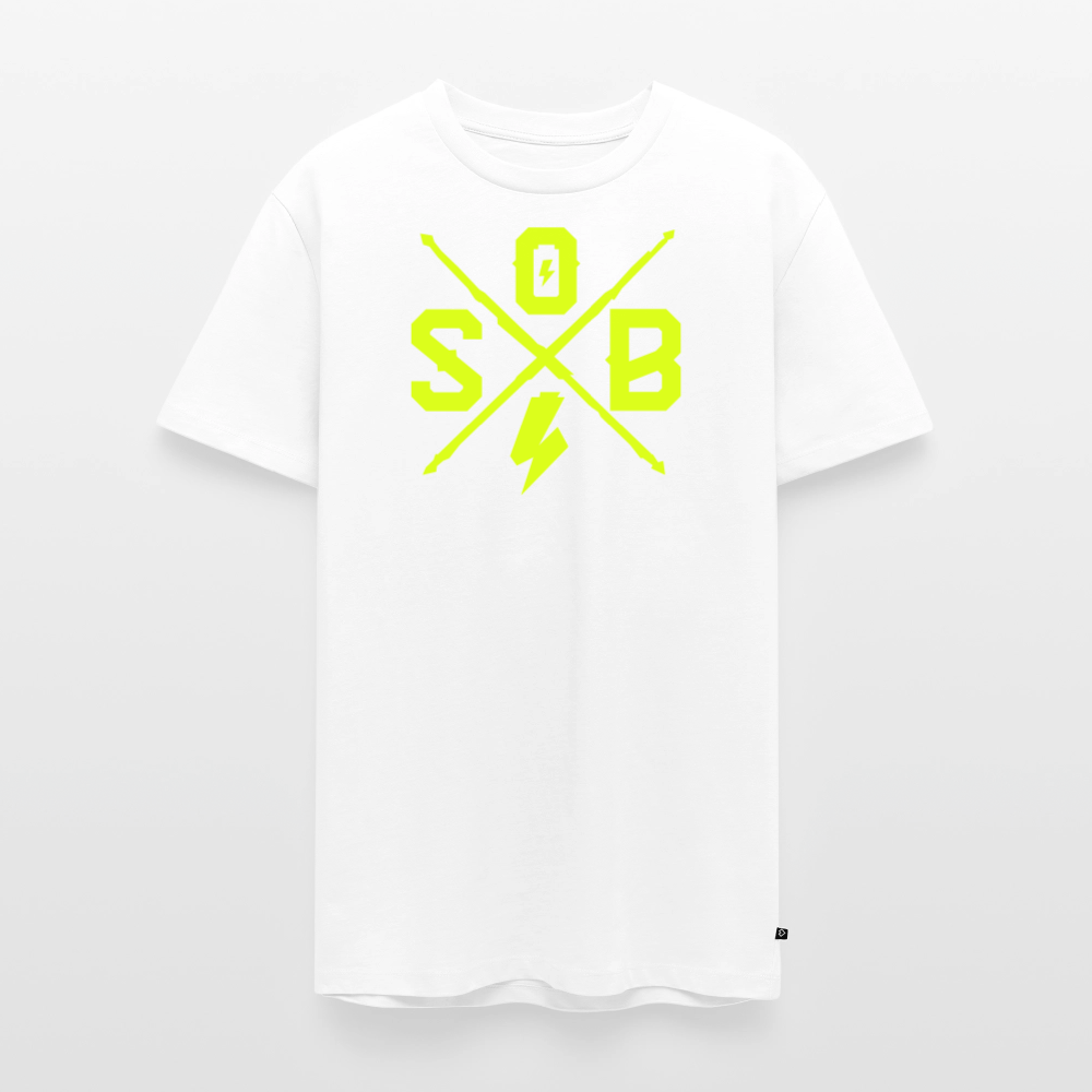 SPOD Männer Premium T-Shirt | Spreadshirt 812 Weiß / S Cross - Neongelb - Männer Premium T-Shirt E-Bike-Community