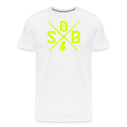 SPOD Männer Premium T-Shirt | Spreadshirt 812 weiß / S Cross - Neongelb - Männer Premium T-Shirt E-Bike-Community