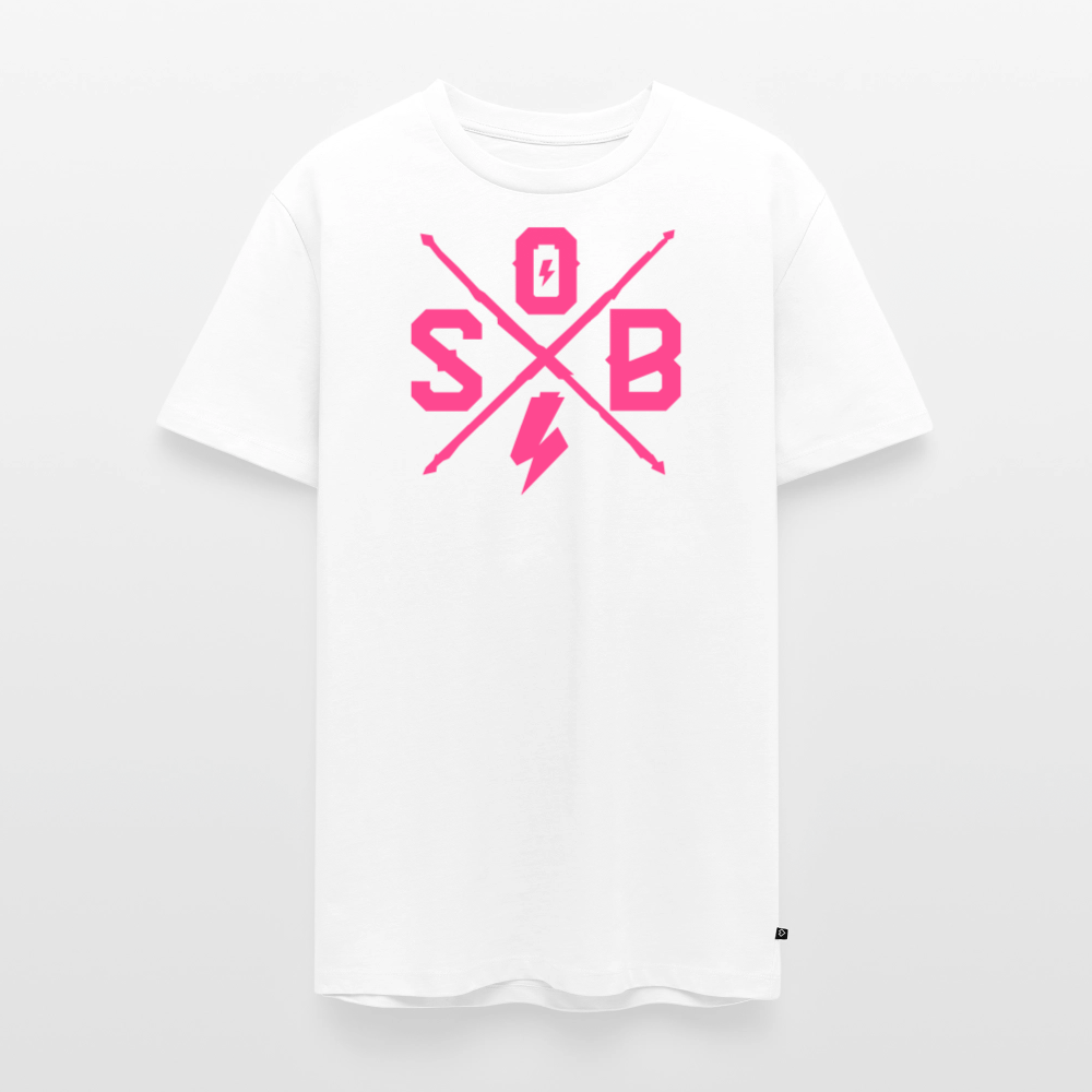 SPOD Männer Premium T-Shirt | Spreadshirt 812 Weiß / S Cross - Neonpink - Männer Premium T-Shirt E-Bike-Community