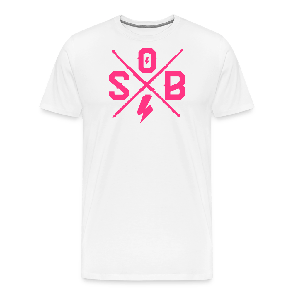 SPOD Männer Premium T-Shirt | Spreadshirt 812 weiß / S Cross - Neonpink - Männer Premium T-Shirt E-Bike-Community