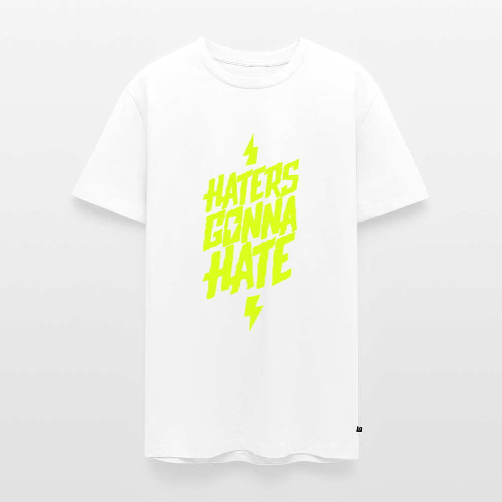 SPOD Männer Premium T-Shirt | Spreadshirt 812 Weiß / S Haters gonna Hate - Neongelb - Männer Premium T-Shirt E-Bike-Community