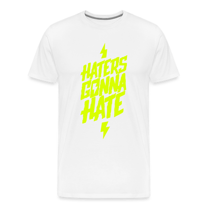 SPOD Männer Premium T-Shirt | Spreadshirt 812 weiß / S Haters gonna Hate - Neongelb - Männer Premium T-Shirt E-Bike-Community