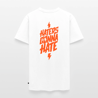 SPOD Männer Premium T-Shirt | Spreadshirt 812 Weiß / S Haters gonna hate - Neonorange - Männer Premium T-Shirt E-Bike-Community