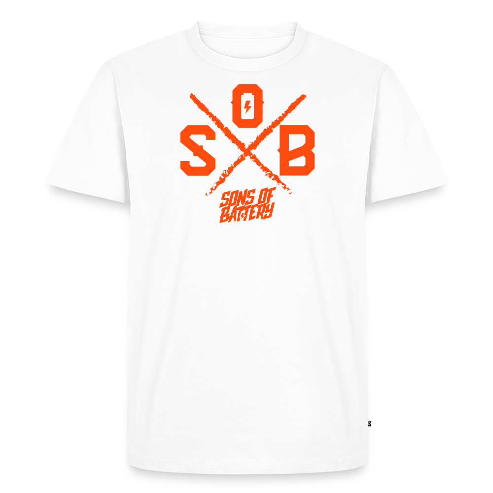 SPOD Männer Premium T-Shirt | Spreadshirt 812 Weiß / S SoB Cross - Neonorange Männer Premium T-Shirt E-Bike-Community