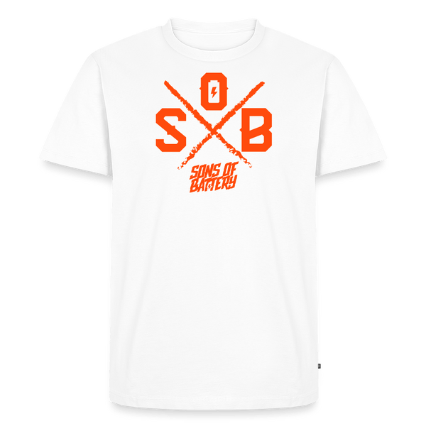 SPOD Männer Premium T-Shirt | Spreadshirt 812 Weiß / S SoB Cross - Neonorange Männer Premium T-Shirt E-Bike-Community