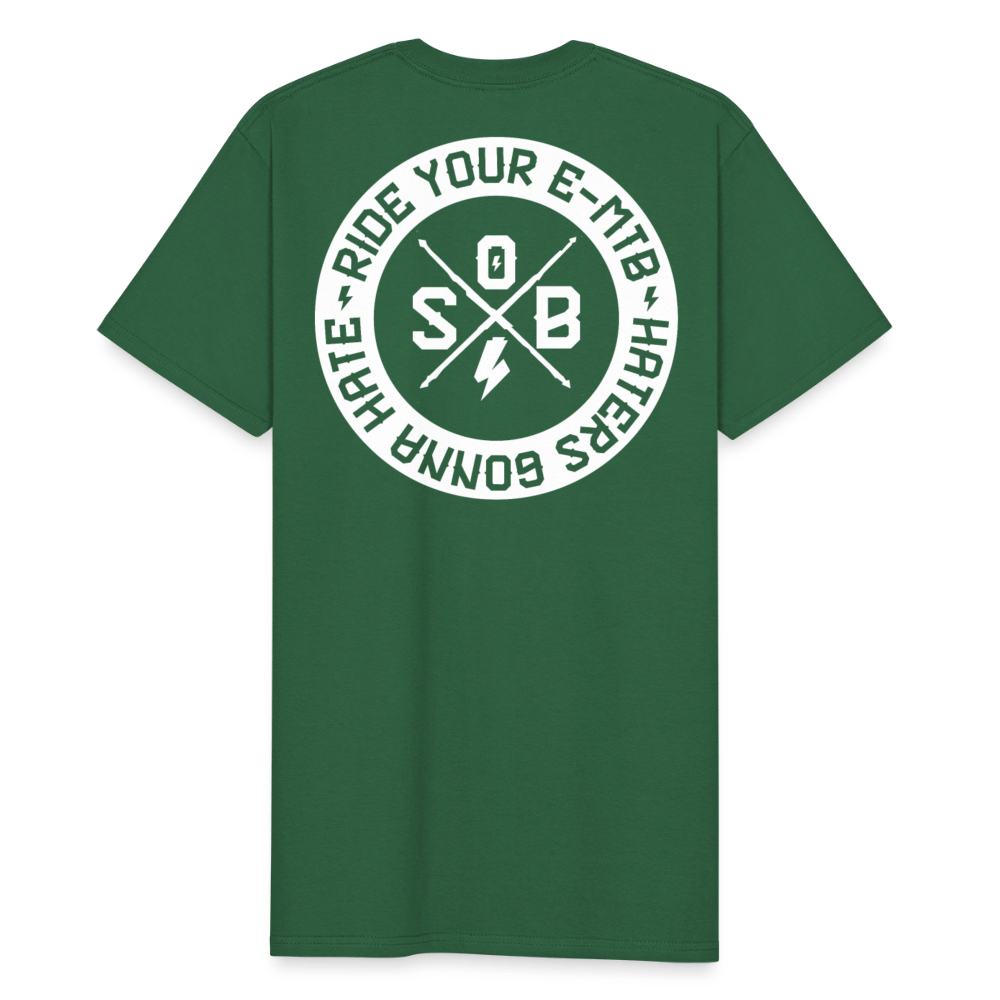 SPOD Männer Workwear T-Shirt Flaschengrün / S Haters gonna Hate 25 - Männer Russell Athletic Shirt E-Bike-Community