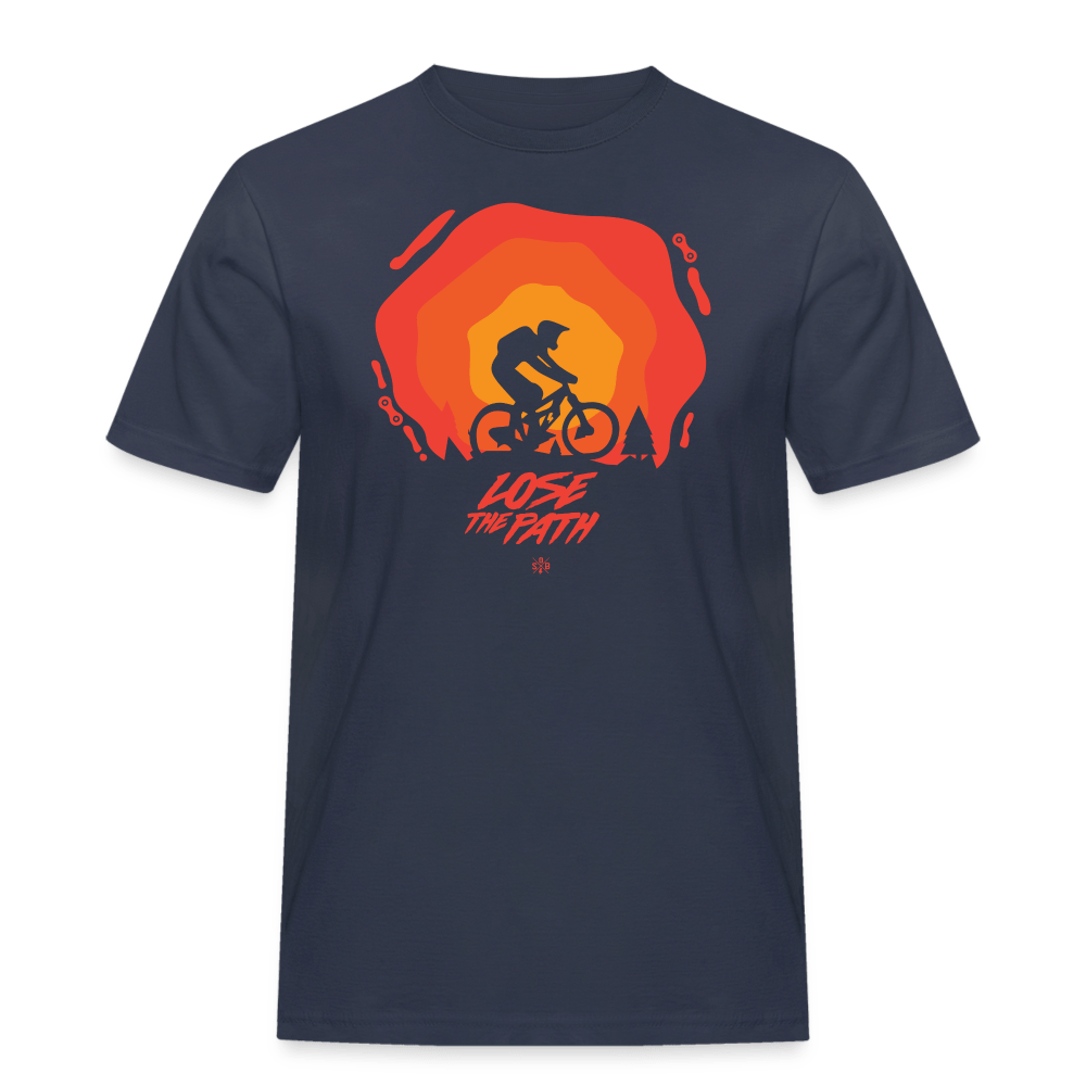 SPOD Männer Workwear T-Shirt Navy / S LOSE THE PATH - CREATE YOUR OWN ADVENTURE - Russell Athletic Shirt E-Bike-Community