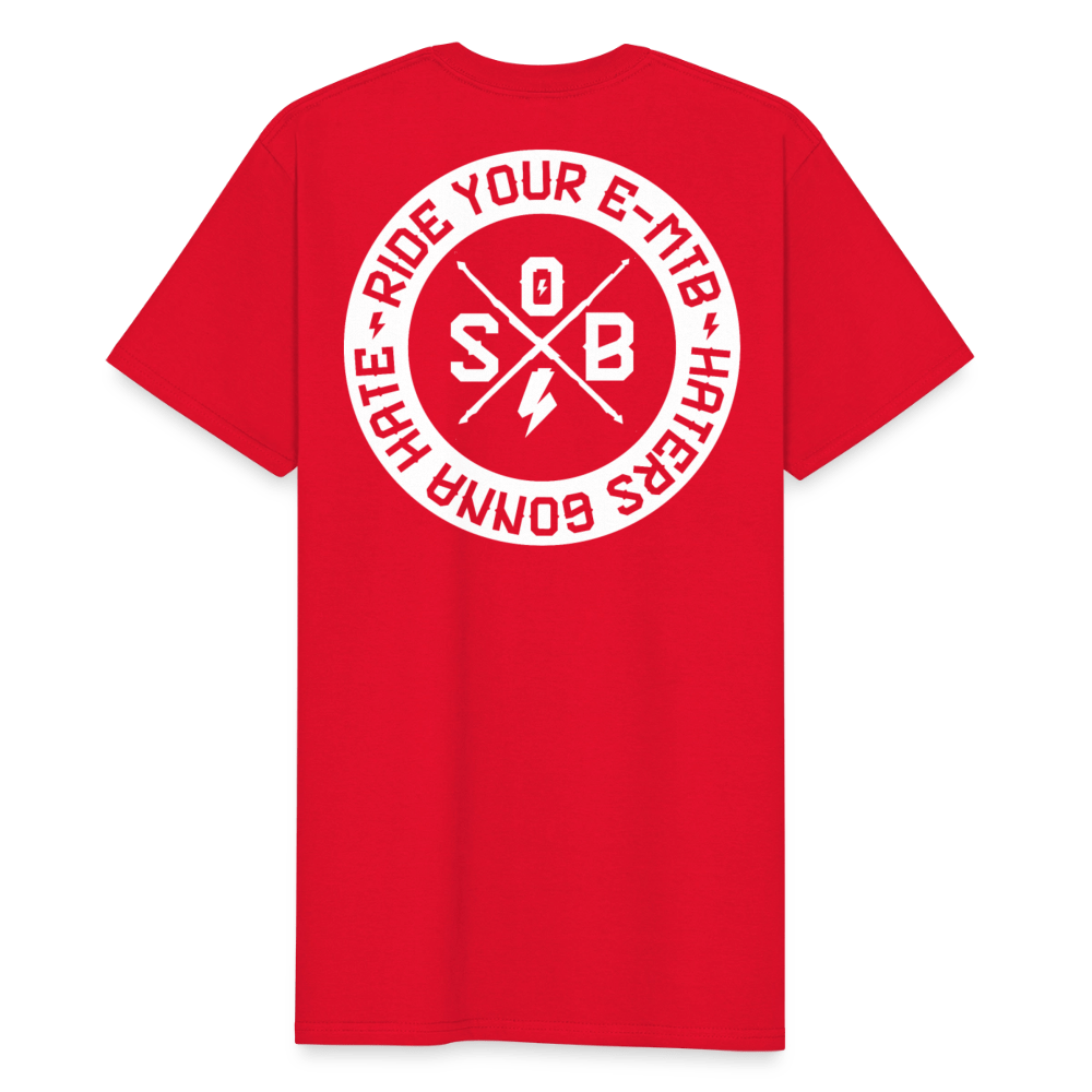SPOD Männer Workwear T-Shirt Rot / S Haters gonna Hate 25 - Männer Russell Athletic Shirt E-Bike-Community