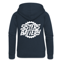Spreadconnect Frauen Premium Kapuzenjacke Navy / S Sisters of Battery - Frauen Premium Kapuzenjacke E-Bike-Community
