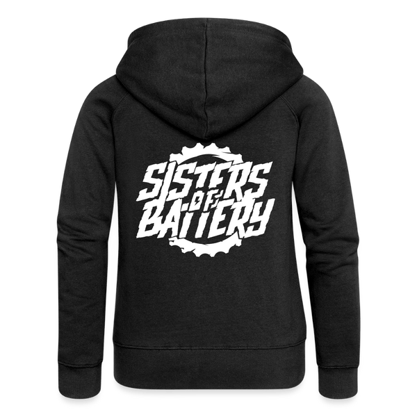 Spreadconnect Frauen Premium Kapuzenjacke Schwarz / S Sisters of Battery - Frauen Premium Kapuzenjacke E-Bike-Community