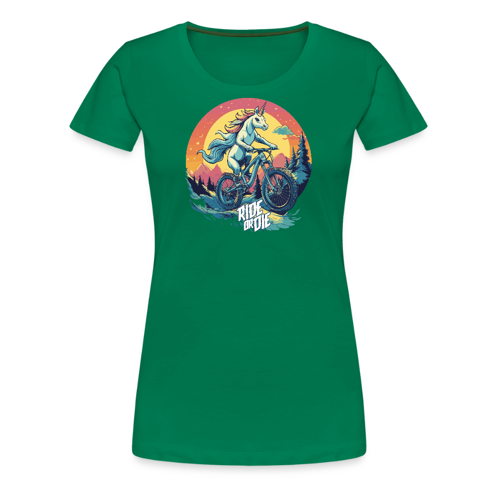 Spreadconnect Frauen Premium T-Shirt Kelly Green / S Ride or Die Einhorn  Mountainbike - Frauen Premium T-Shirt E-Bike-Community