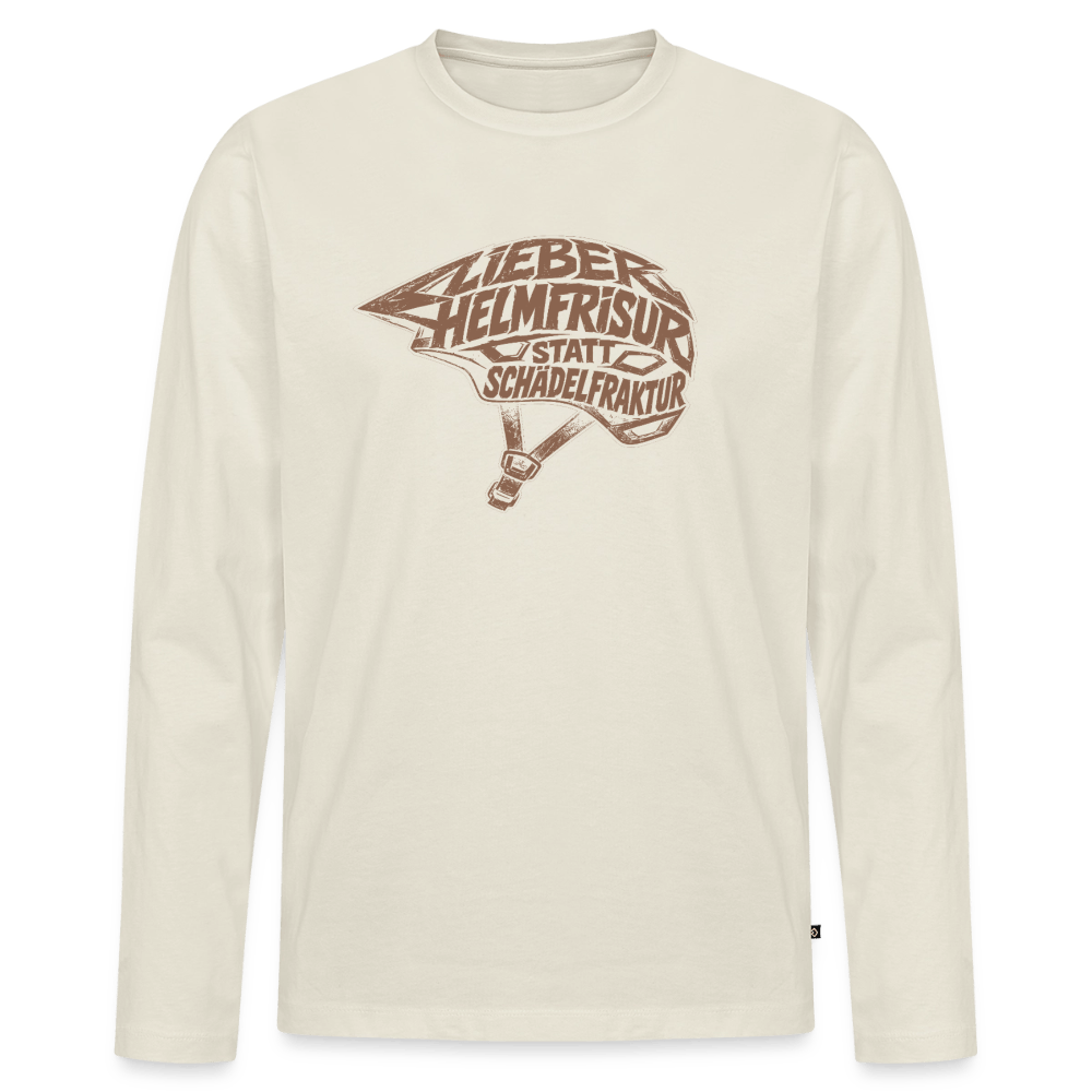 Spreadconnect Männer Premium Bio Langarmshirt Naturweiß / XS Lieber Helmfrisur statt Schädelfraktur - Männer Premium Bio Langarmshirt E-Bike-Community