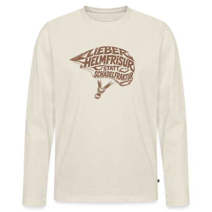 Spreadconnect Männer Premium Bio Langarmshirt Naturweiß / XS Lieber Helmfrisur statt Schädelfraktur - Männer Premium Bio Langarmshirt E-Bike-Community
